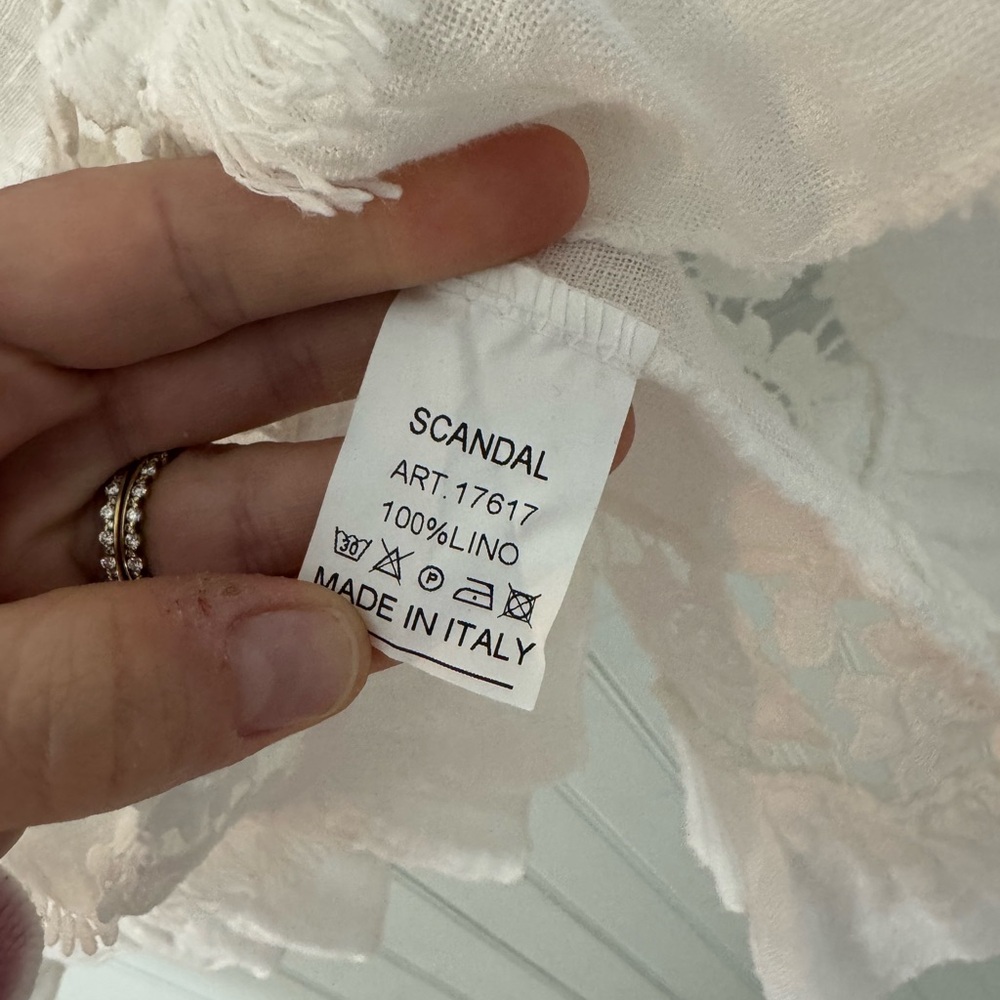 SCANDAL ITALY Blouse Top Linen Embroidered Lace Gauzy Boho Summer White NWT SM - Picture 4 of 6